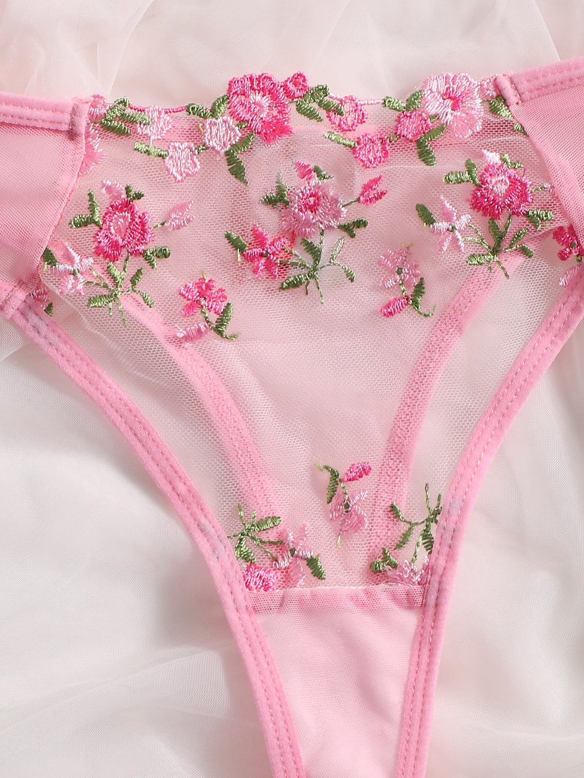 Sheer Floral Embroidered Bra Thong Matching Lingerie Set – Belle Jardin